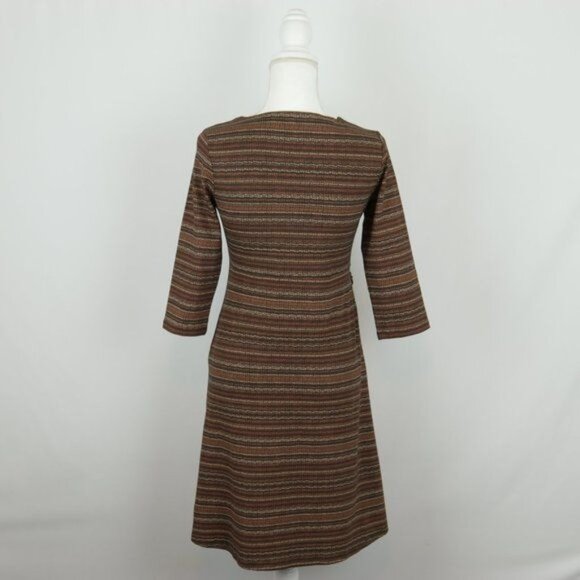 Toad&Co Rosalinda Women's Small Brown Tan Cotton V-Neck 3/4 Sleeve Sheath Dress - Picture 3 of 9